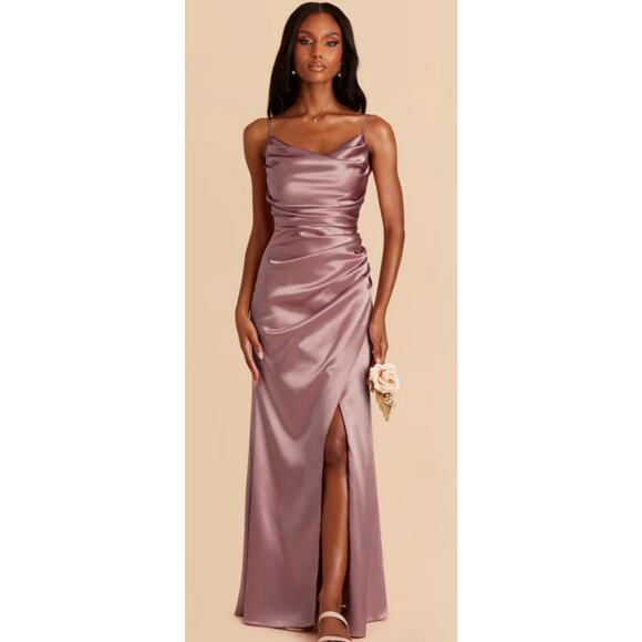 Birdy Grey Lydia Maxi Dress in Shiny Satin Dark Mauve. Size L - Picture 2 of 9